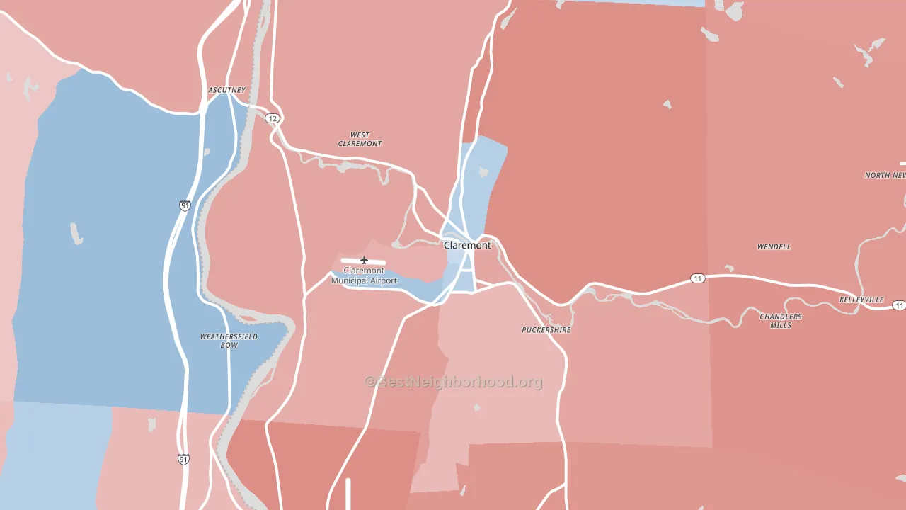 Claremont, NH block-group political-lean map