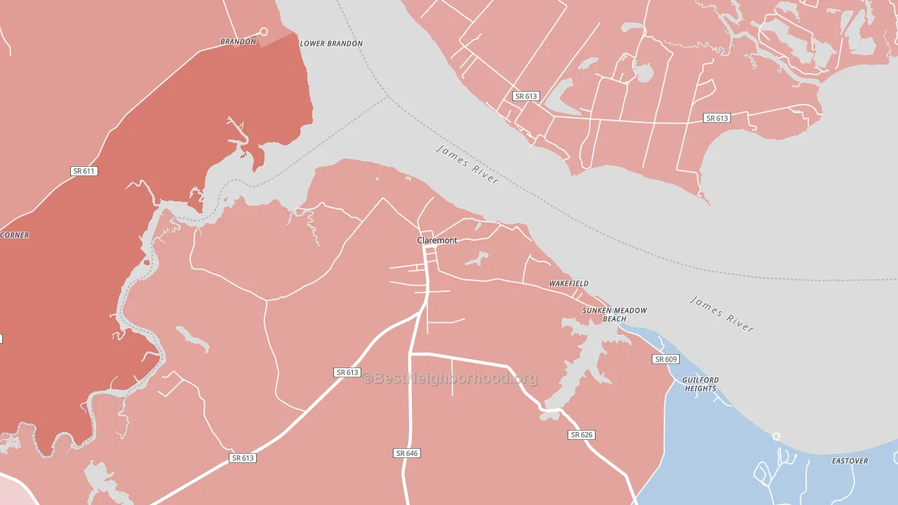 Claremont, VA block-group political-lean map
