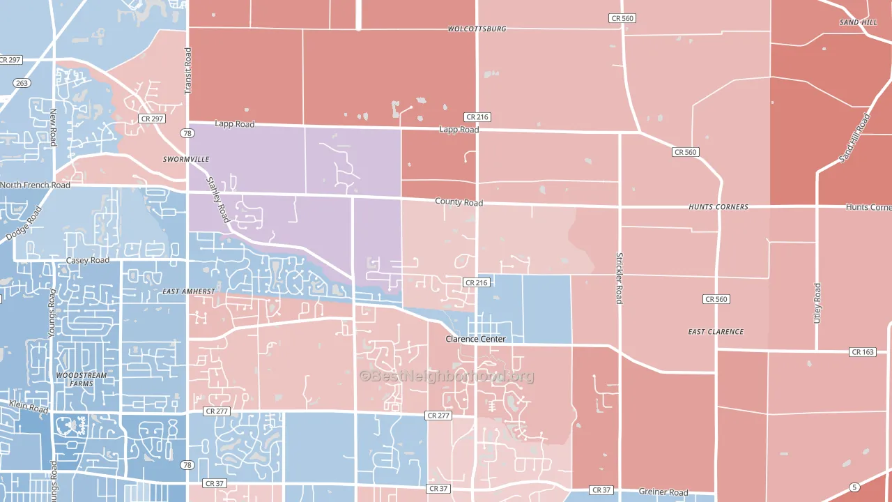 Clarence Center, NY block-group political-lean map