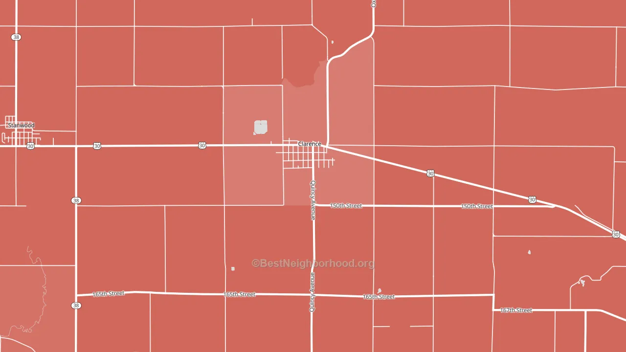 Clarence, IA block-group political-lean map