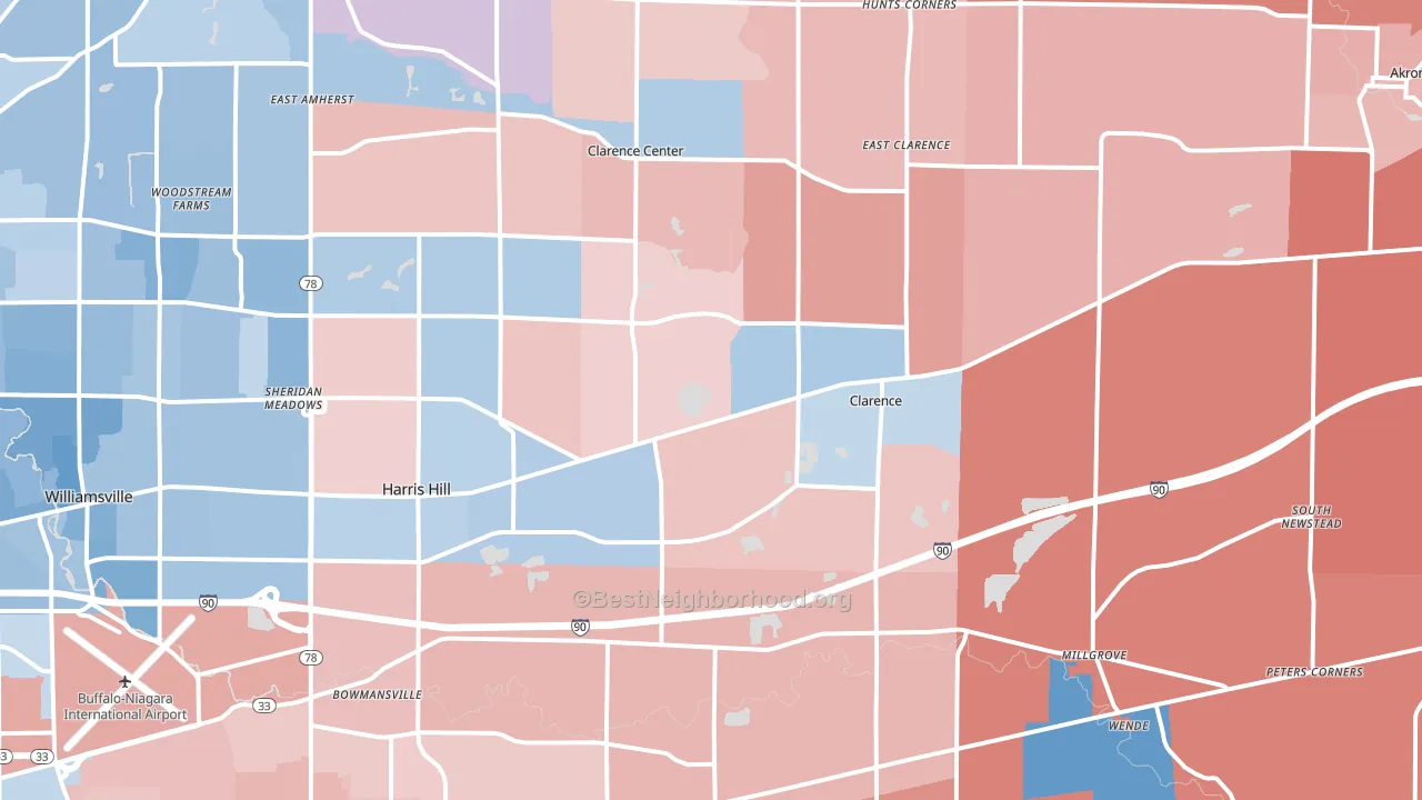 Clarence, NY block-group political-lean map