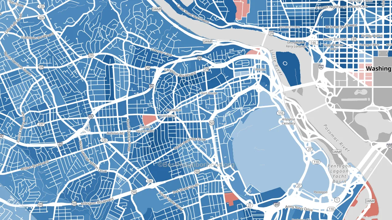 Clarendon, Arlington, VA block-group political-lean map