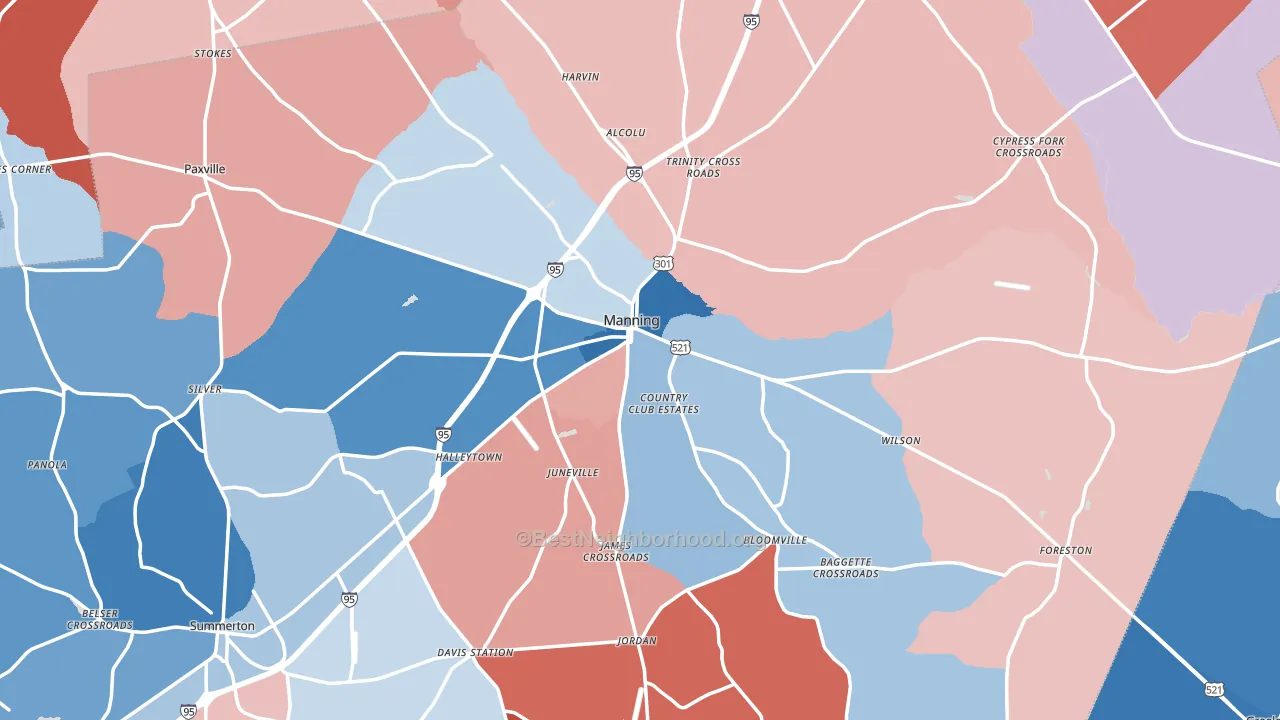 Clarendon County, SC block-group political-lean map