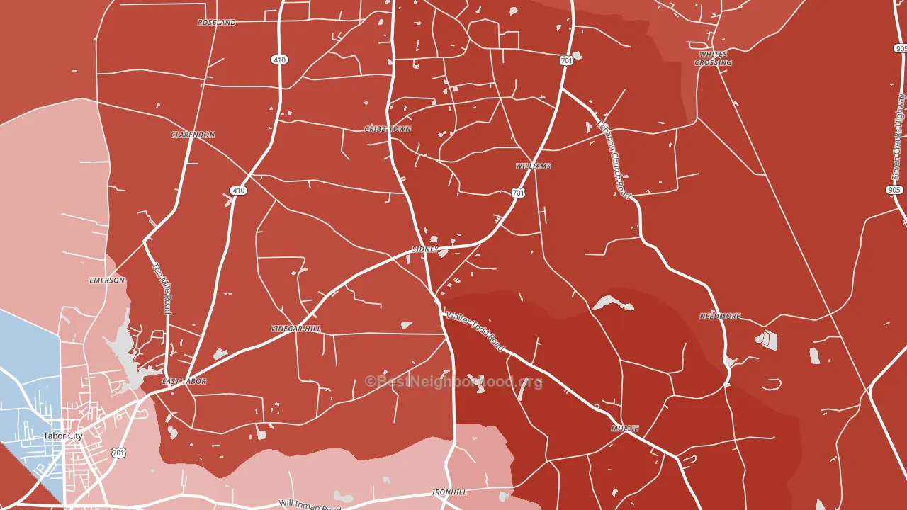 Clarendon, NC block-group political-lean map