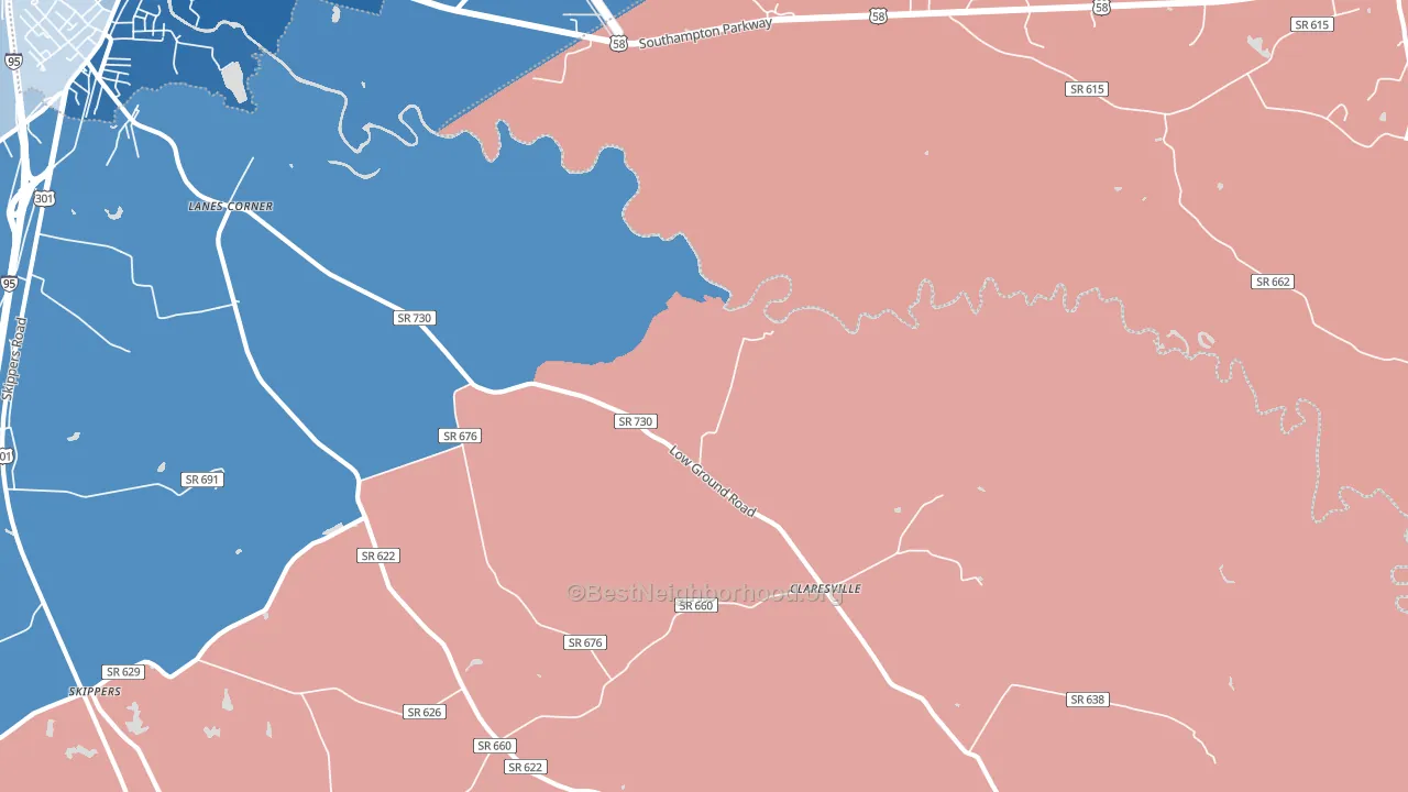 Claresville, VA block-group political-lean map