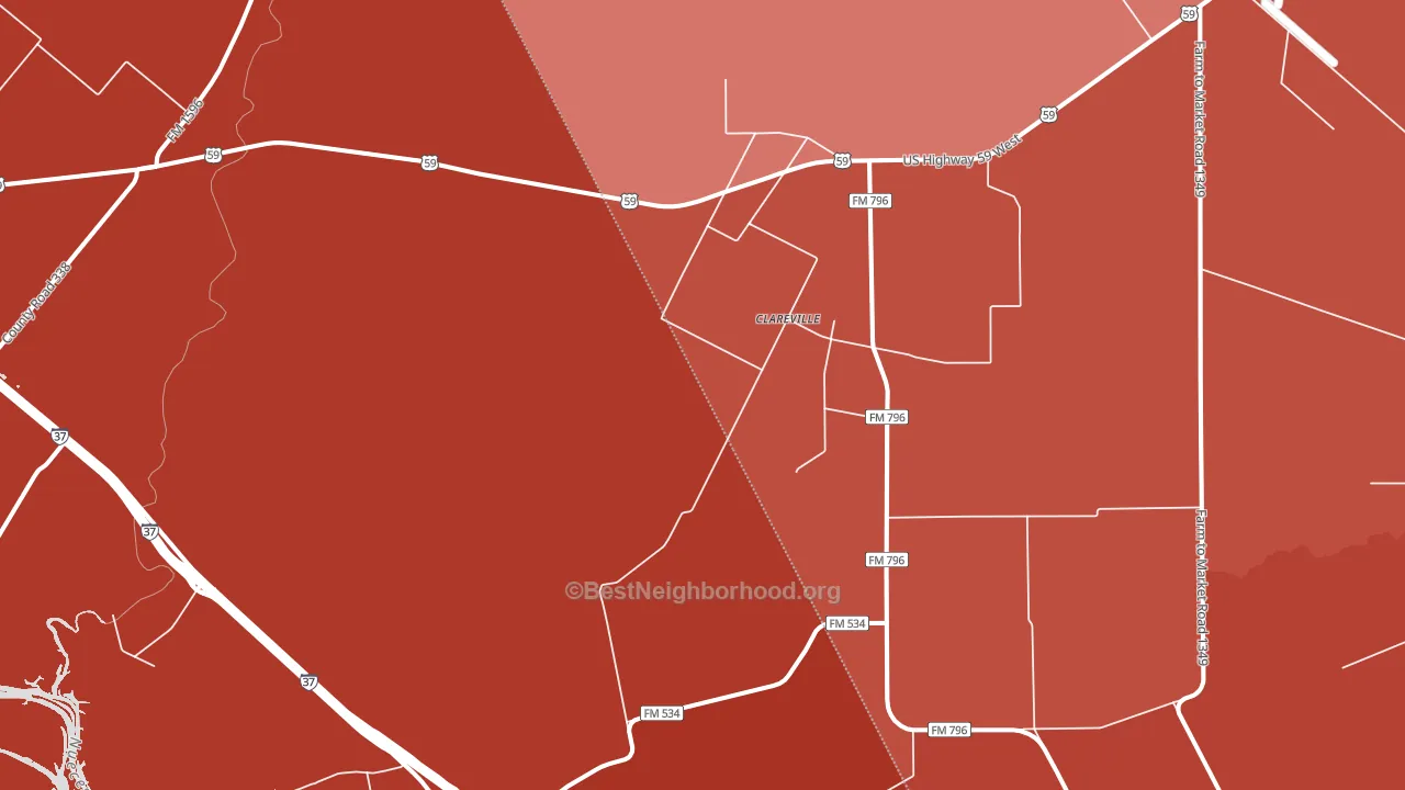 Clareville, TX block-group political-lean map