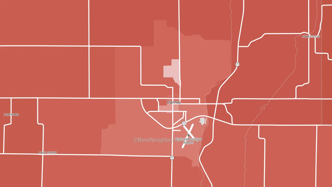 Clarinda, IA block-group political-lean map