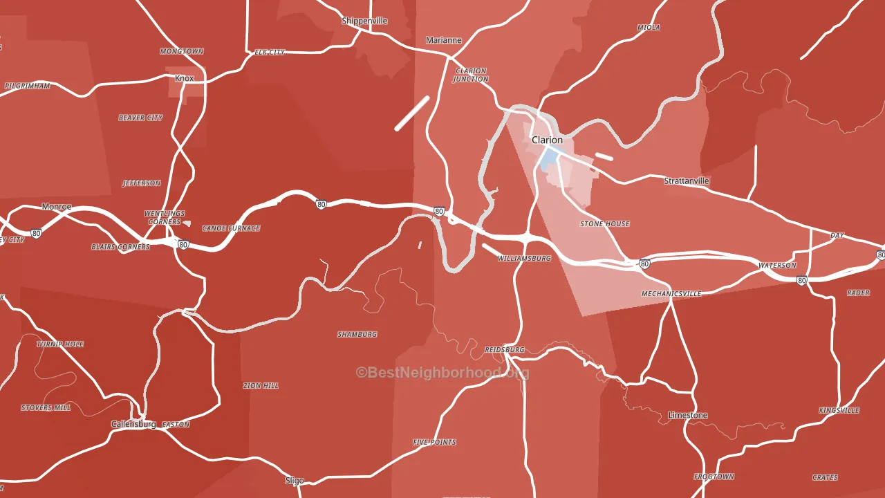 Clarion County, PA block-group political-lean map