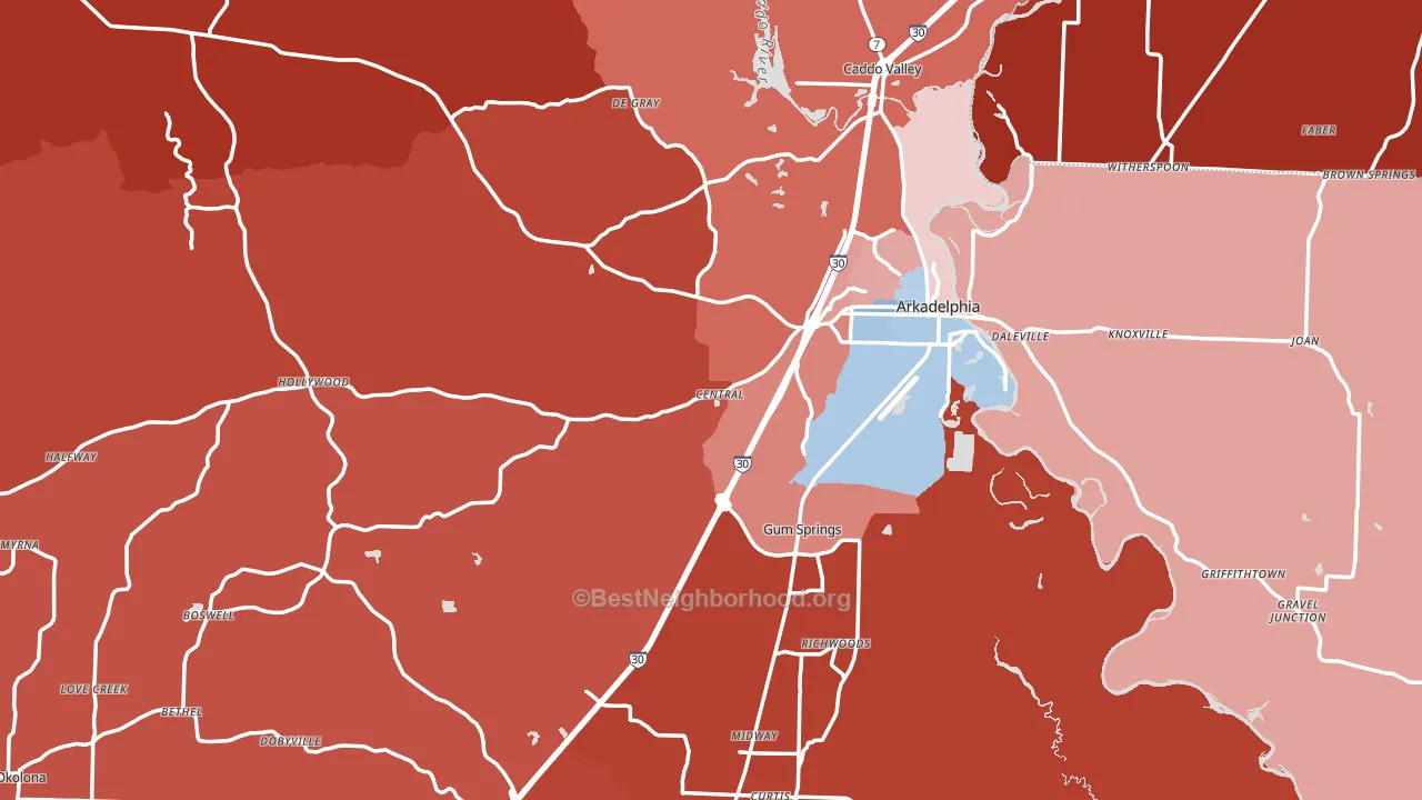 Clark County, AR block-group political-lean map