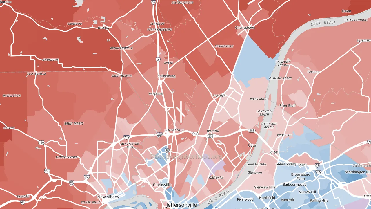 Clark County, IN block-group political-lean map