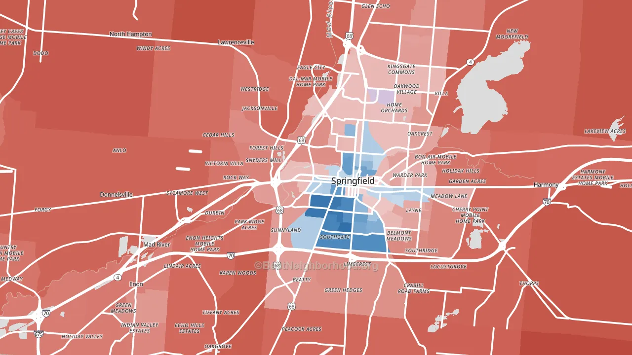 Clark County, OH block-group political-lean map