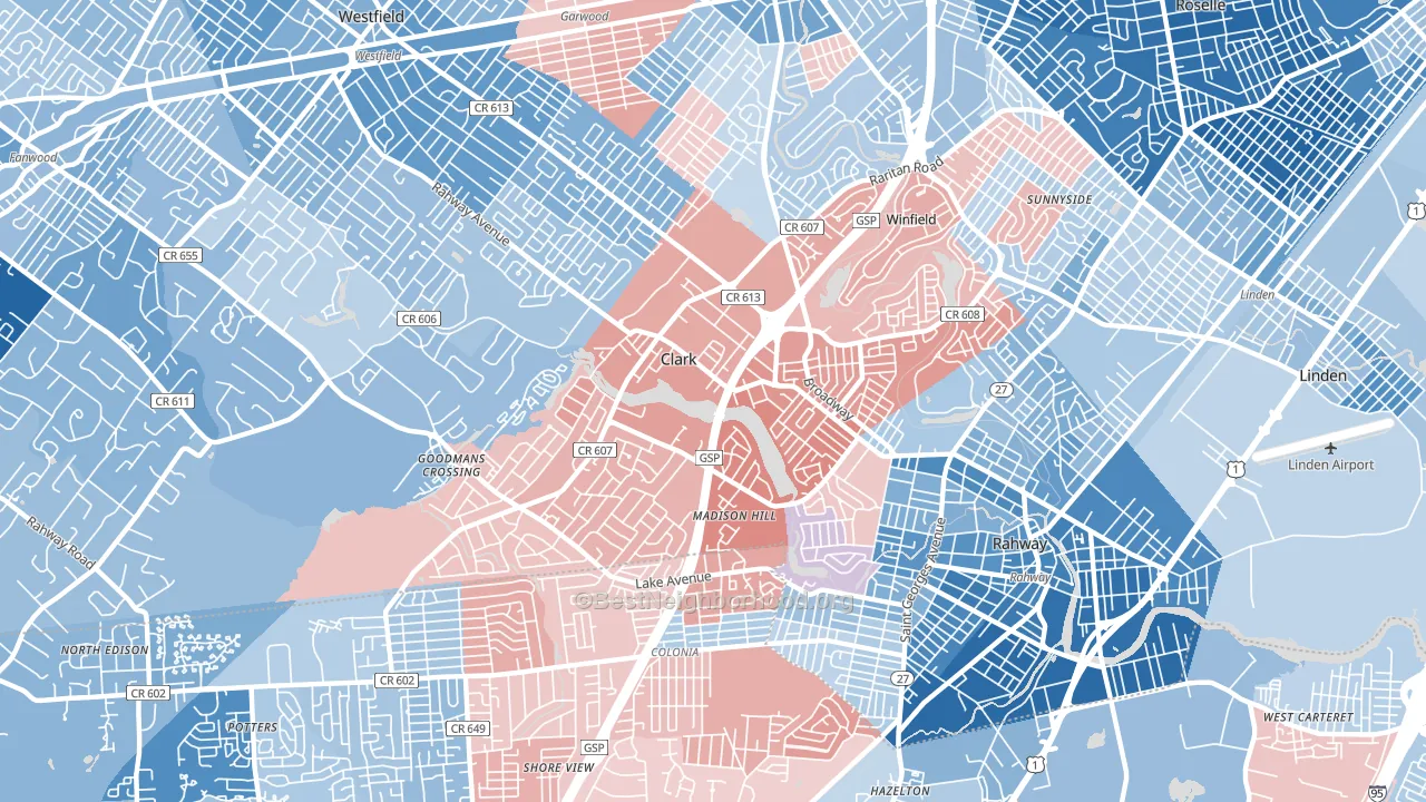 Clark, NJ block-group political-lean map
