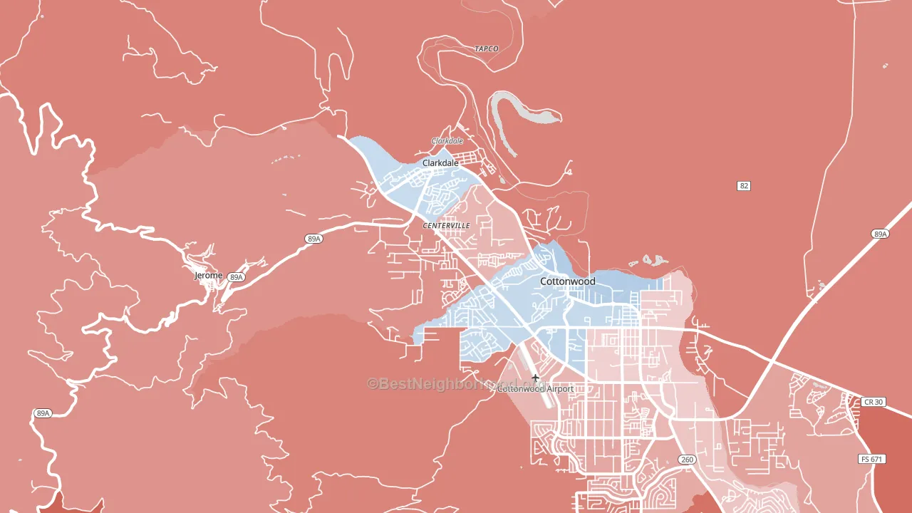 Clarkdale, AZ block-group political-lean map