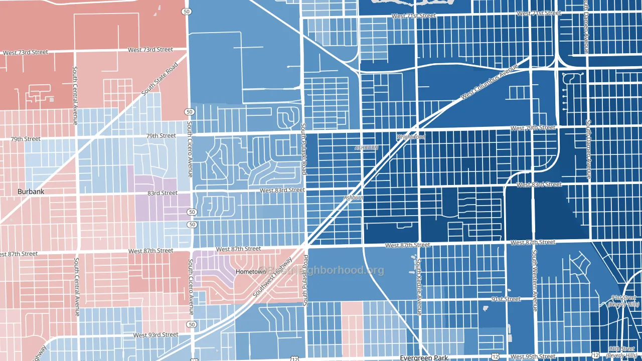 Clarkdale, Chicago, IL block-group political-lean map
