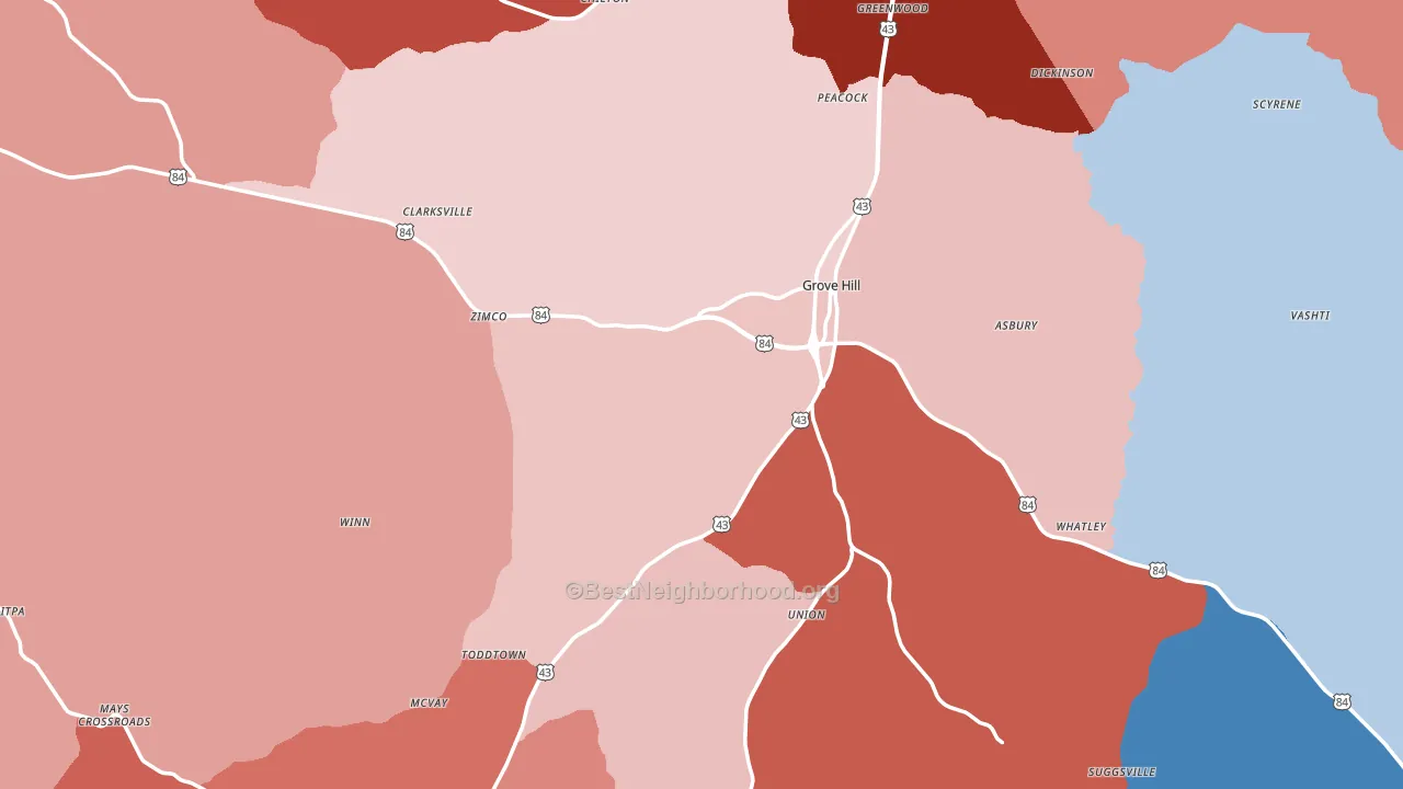 Clarke County, AL block-group political-lean map