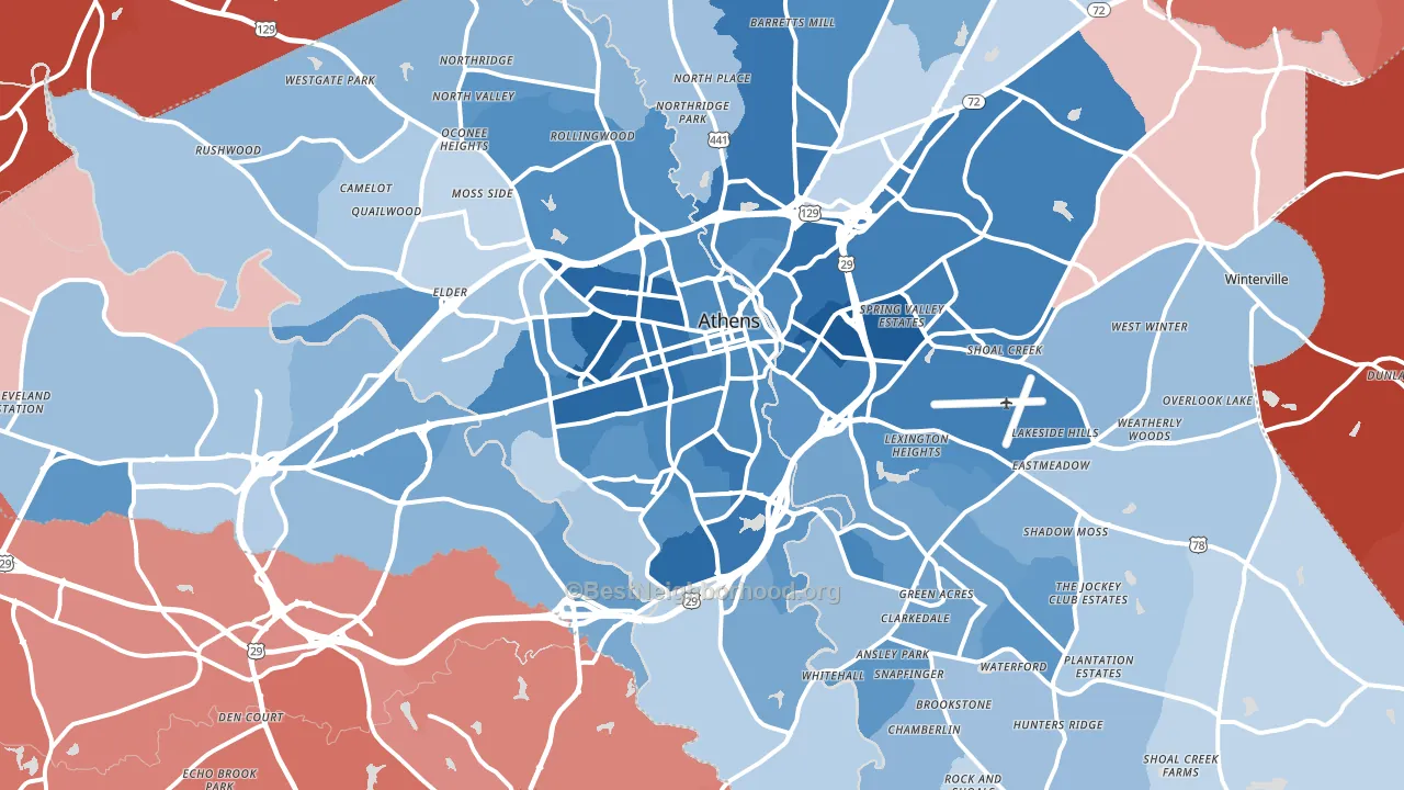 Clarke County, GA block-group political-lean map
