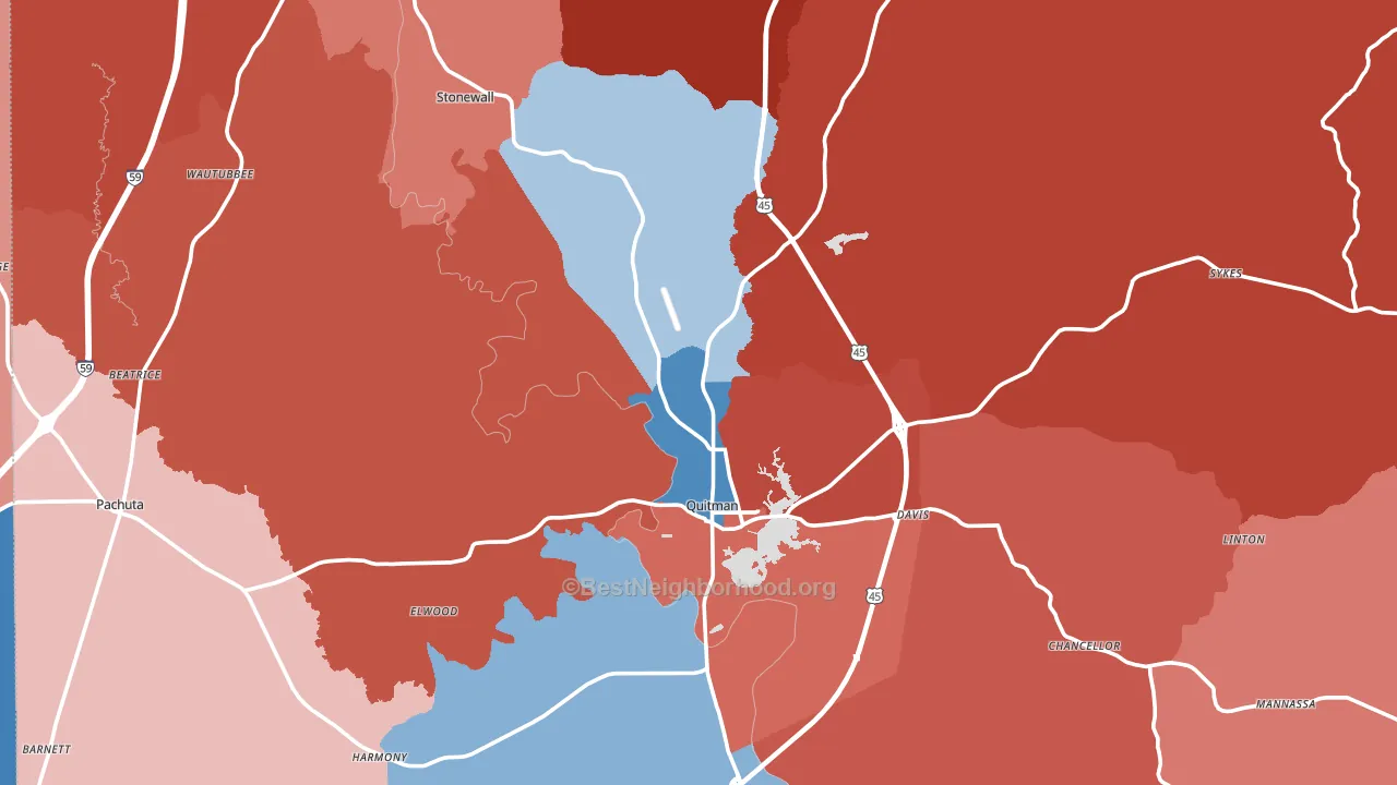 Clarke County, MS block-group political-lean map
