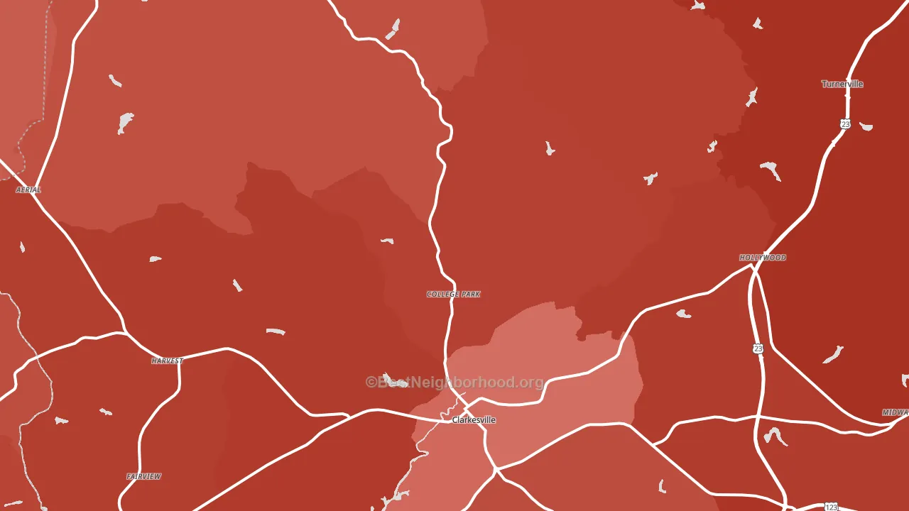 Clarkesville, GA block-group political-lean map