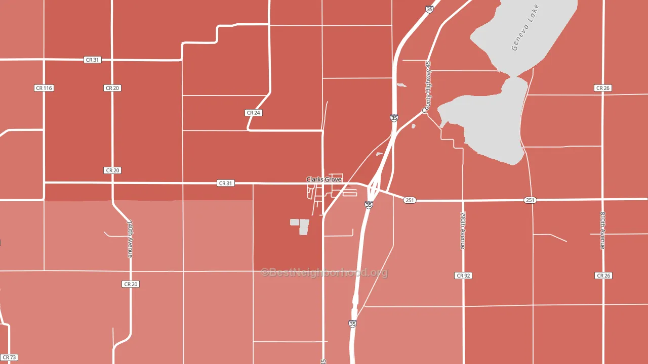 Clarks Grove, MN block-group political-lean map