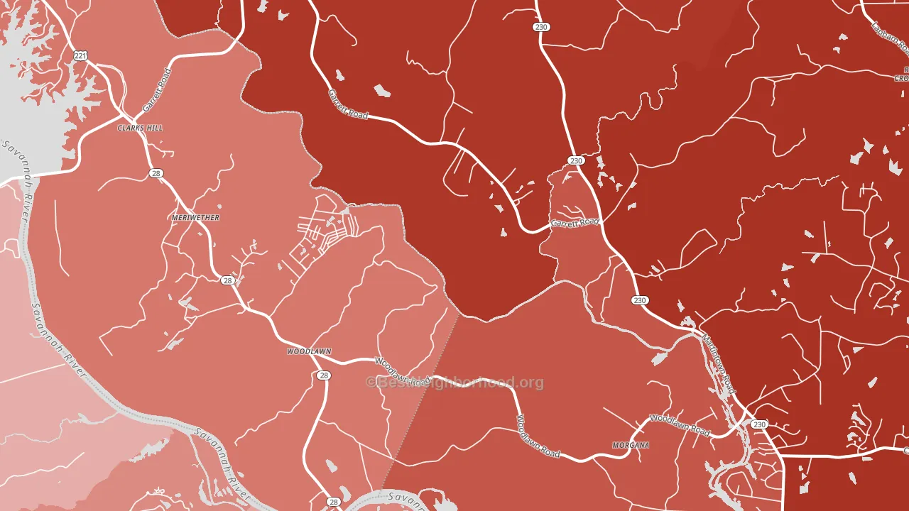 Clarks Hill, SC block-group political-lean map