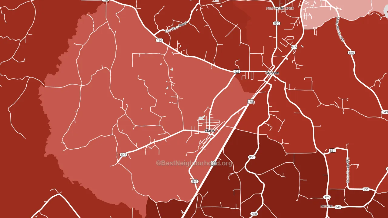 Clarks, LA block-group political-lean map