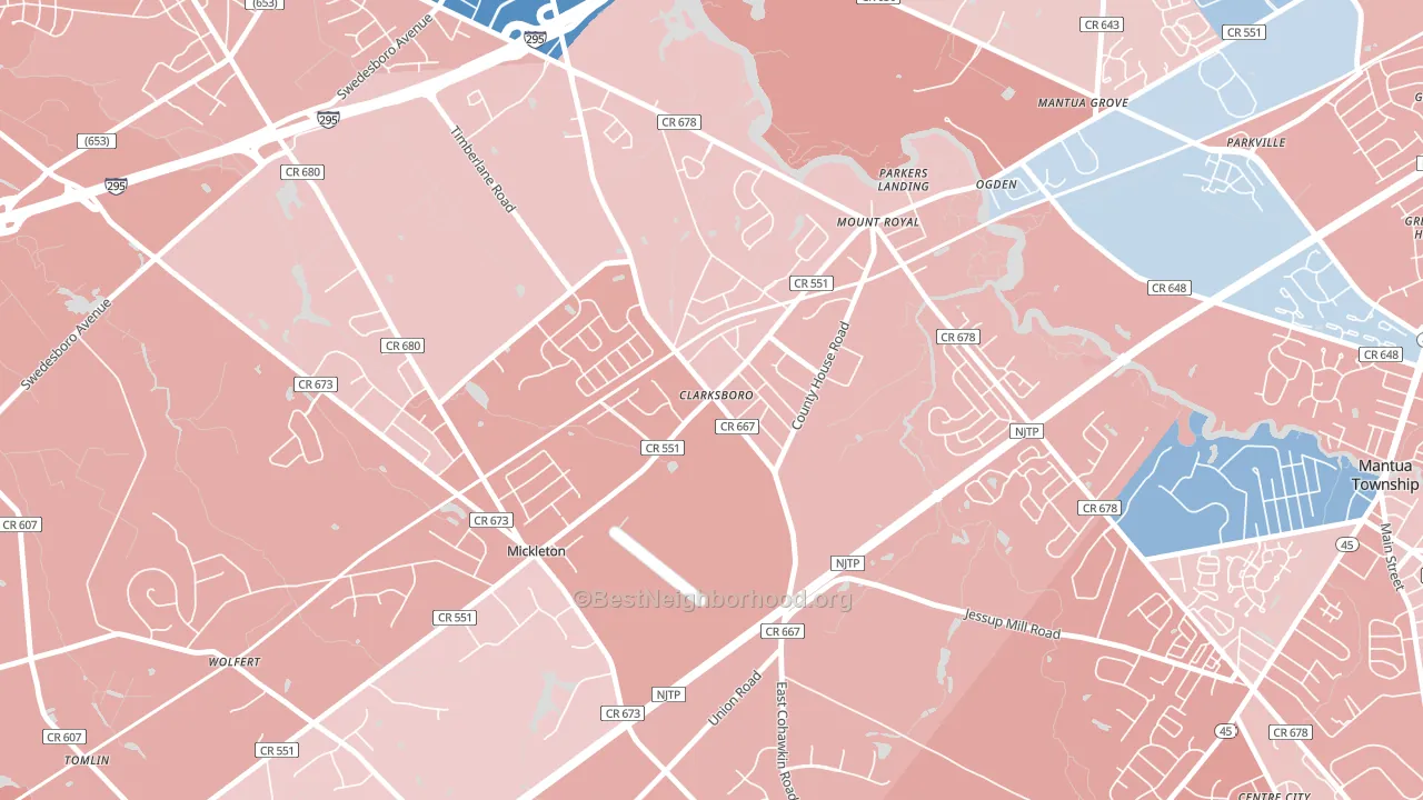 Clarksboro, NJ block-group political-lean map