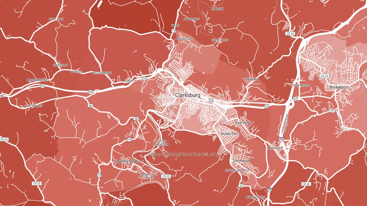 Clarksburg, WV block-group political-lean map