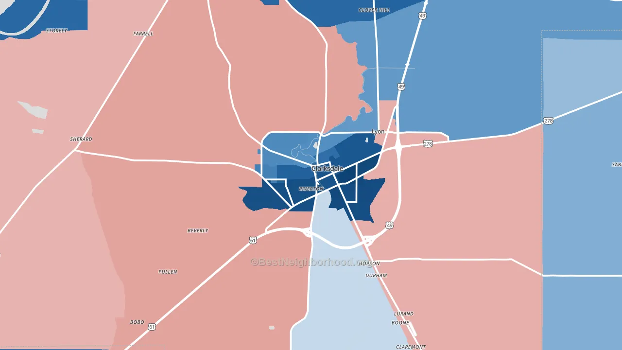 Clarksdale, MS block-group political-lean map
