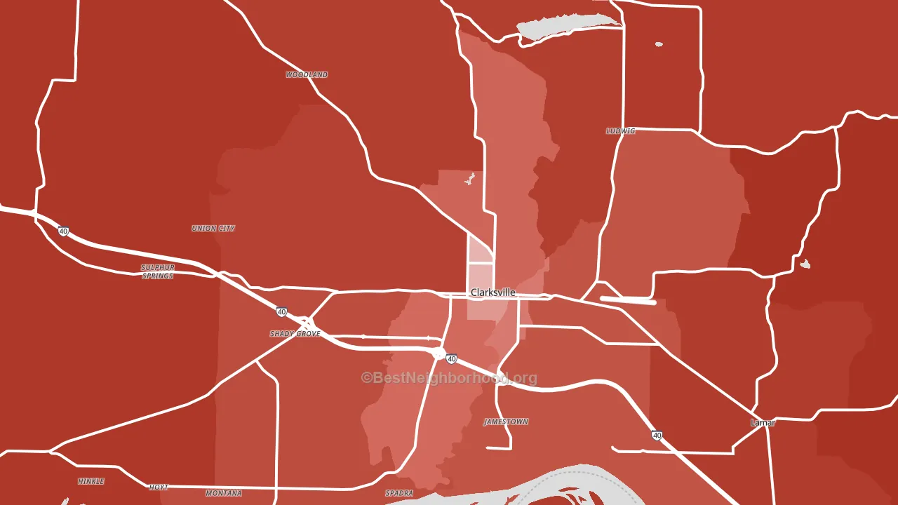 Clarksville, AR block-group political-lean map