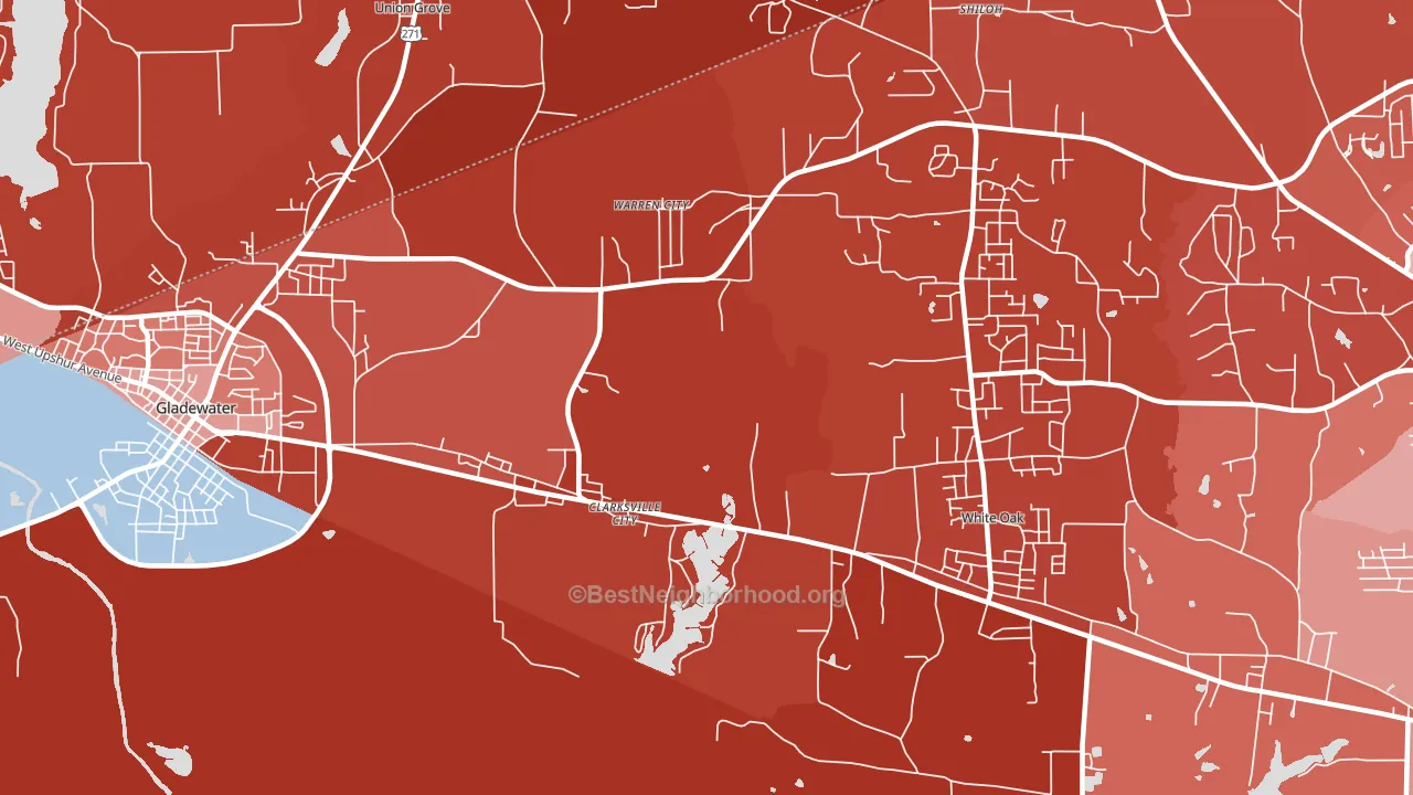 Clarksville City, TX block-group political-lean map