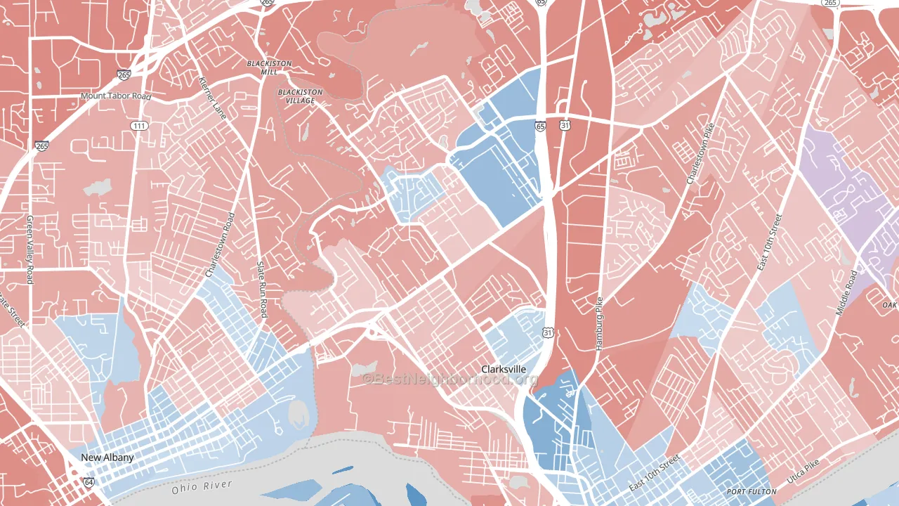 Clarksville, IN block-group political-lean map