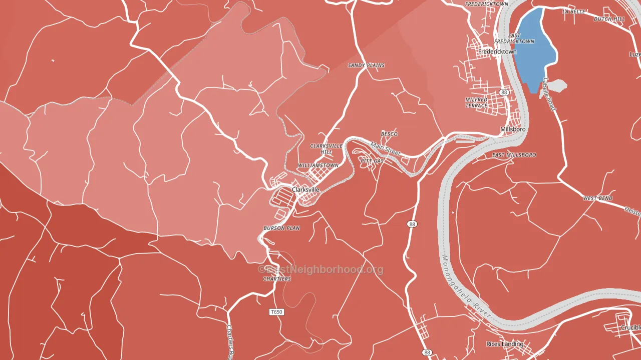 Clarksville, PA block-group political-lean map