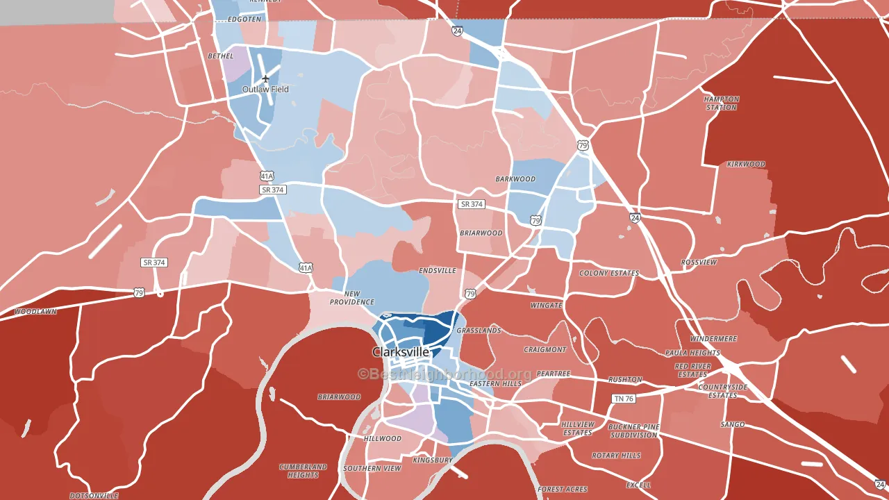 Clarksville, TN block-group political-lean map