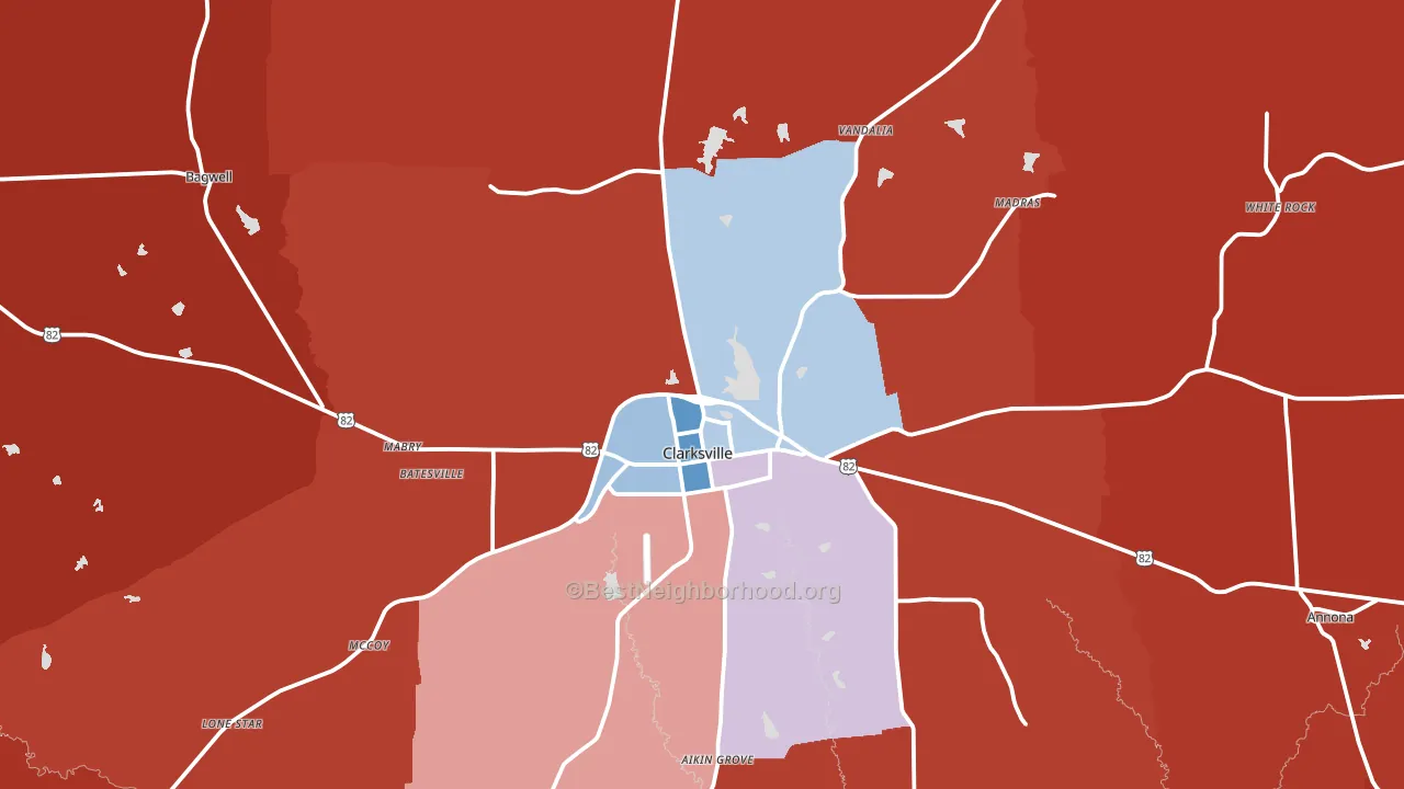 Clarksville, TX block-group political-lean map