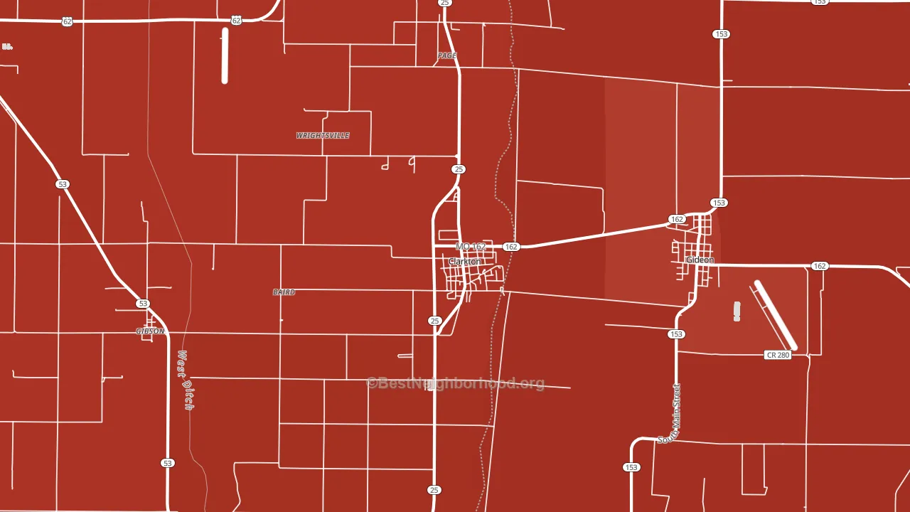 Clarkton, MO block-group political-lean map