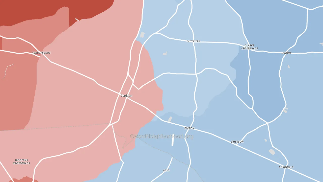 Clarkton, NC block-group political-lean map