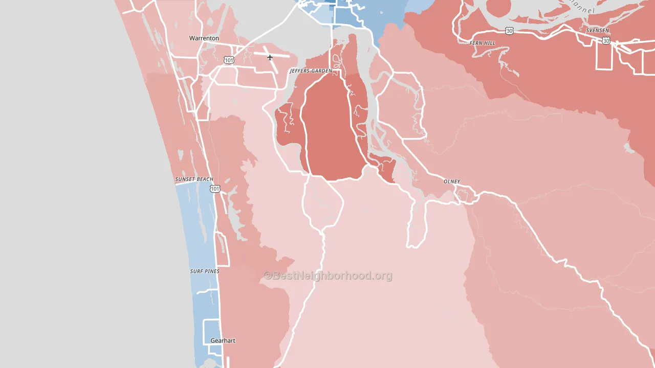 Clatsop County, OR block-group political-lean map