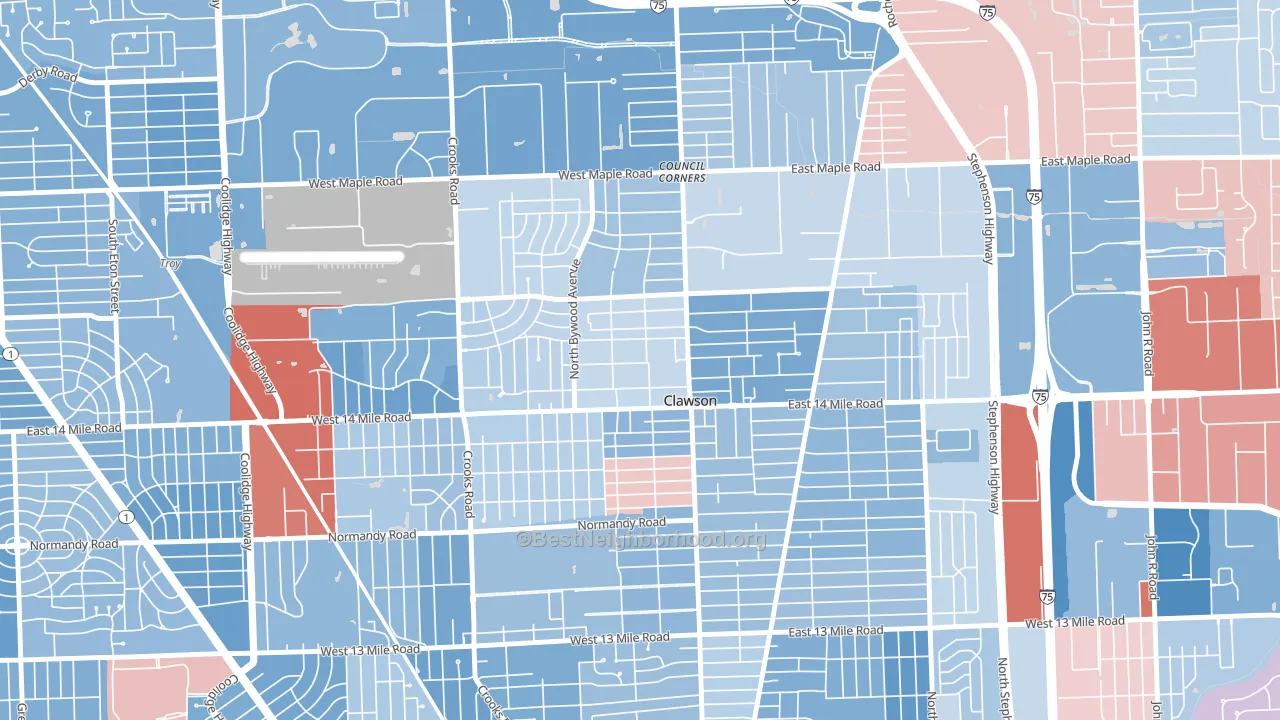 Clawson, MI block-group political-lean map