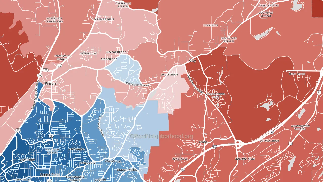 Clay, AL block-group political-lean map