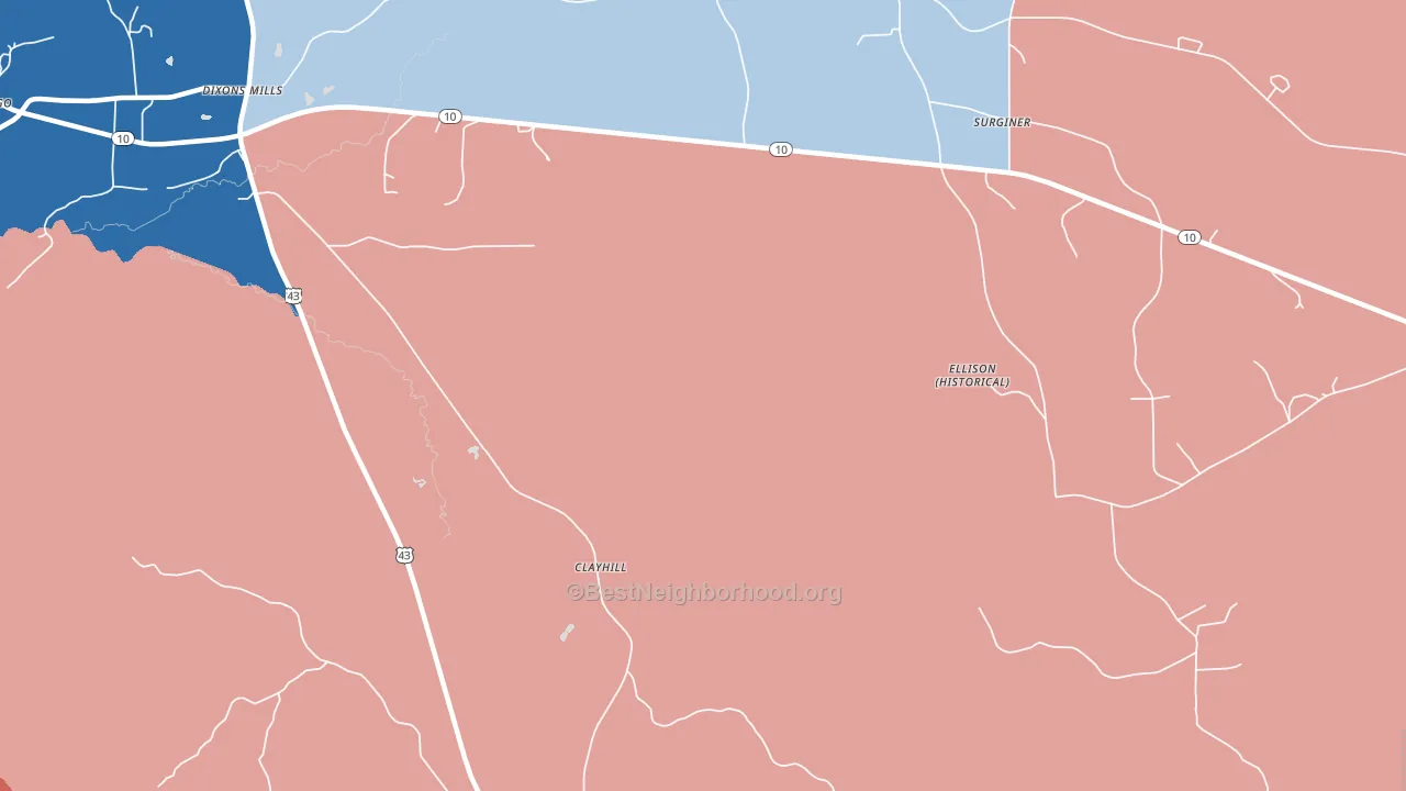 Clayhill, AL block-group political-lean map