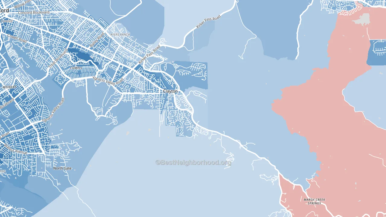 Clayton, CA block-group political-lean map