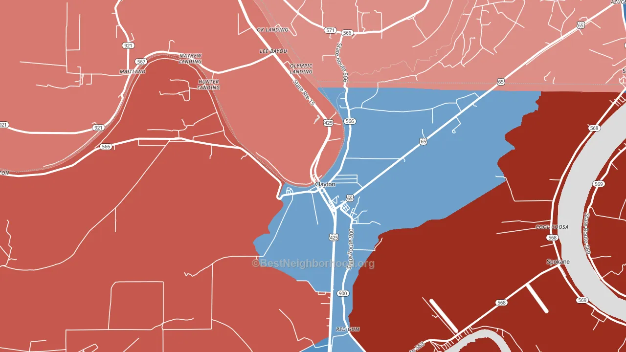 Clayton, LA block-group political-lean map