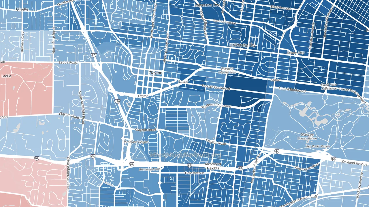 Clayton, MO block-group political-lean map