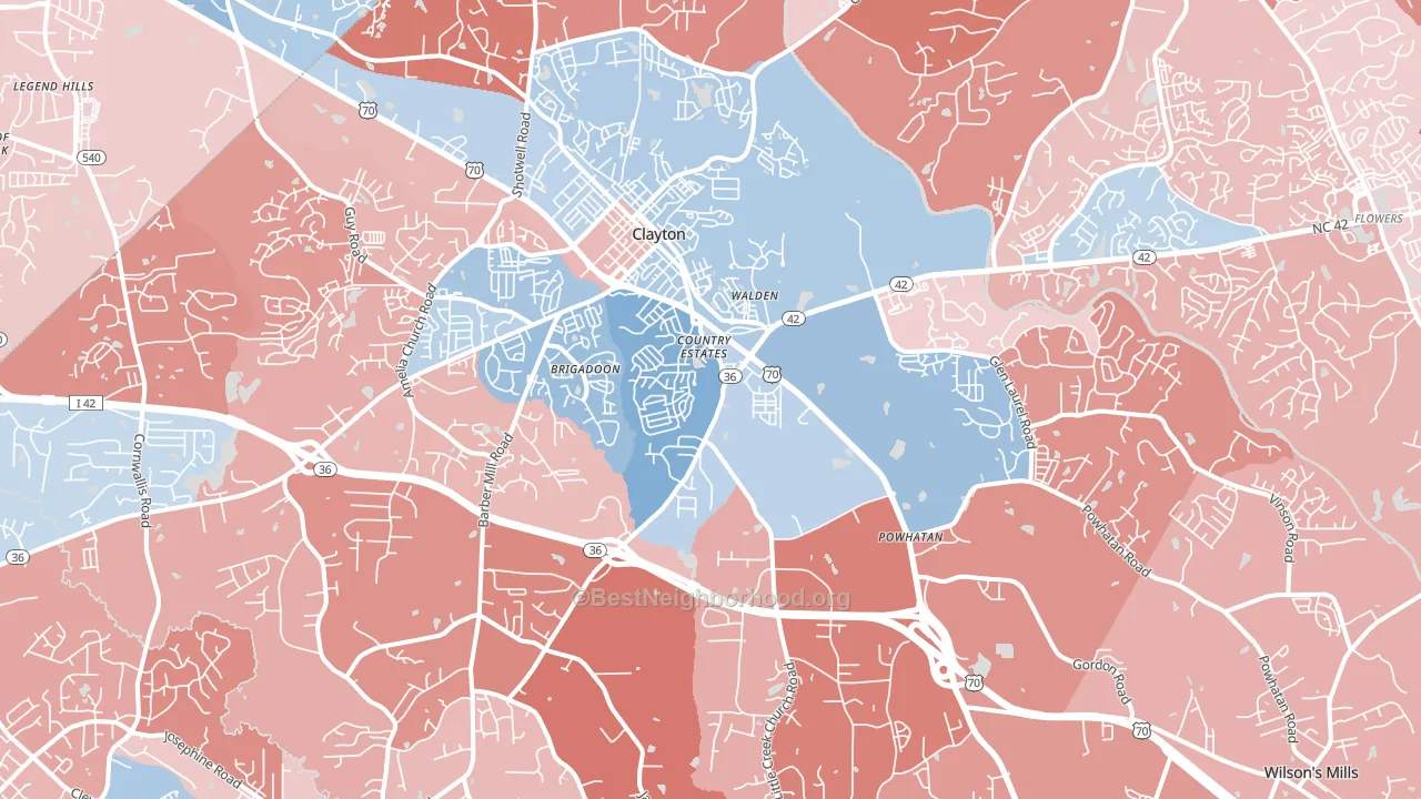 Clayton, NC block-group political-lean map