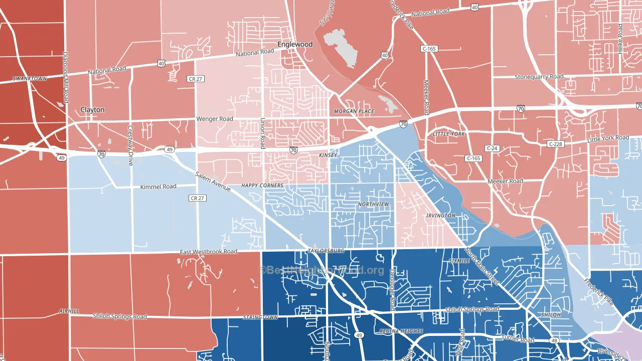 Clayton, OH block-group political-lean map