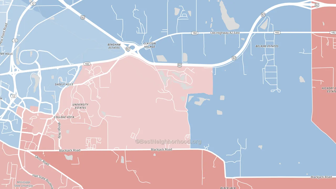 Clayton Village, MS block-group political-lean map