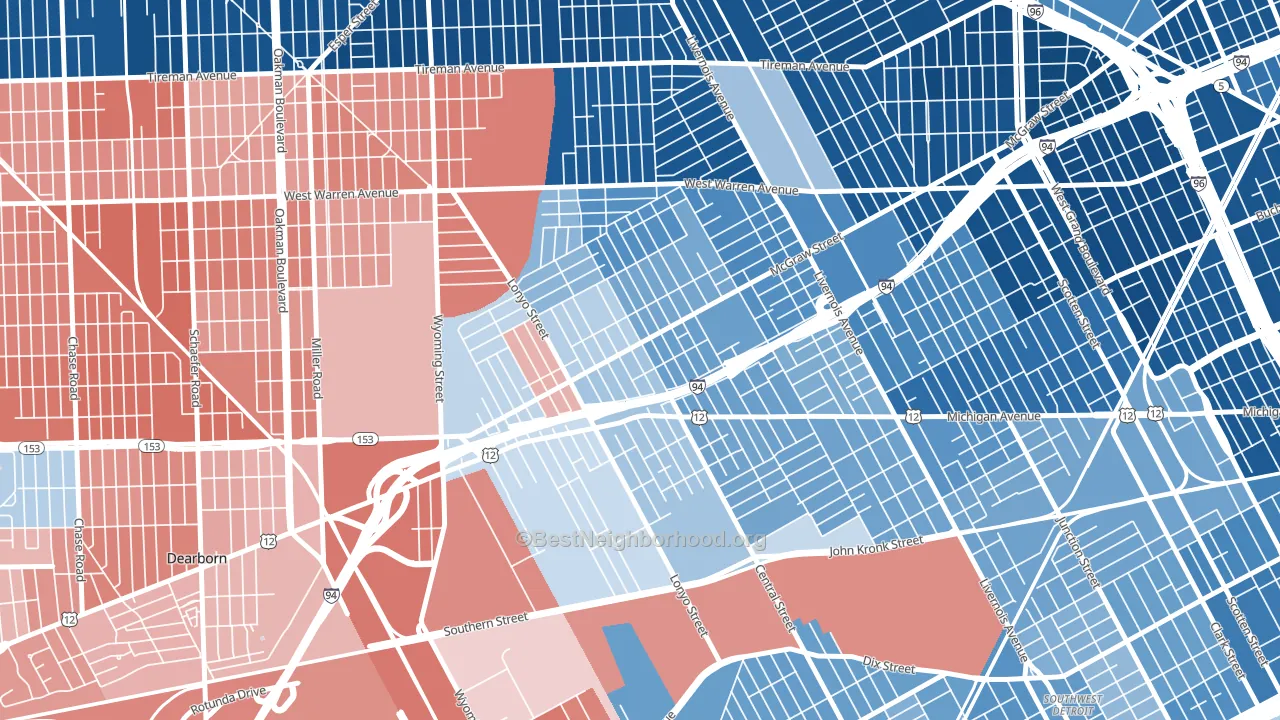 Claytown, Detroit, MI block-group political-lean map