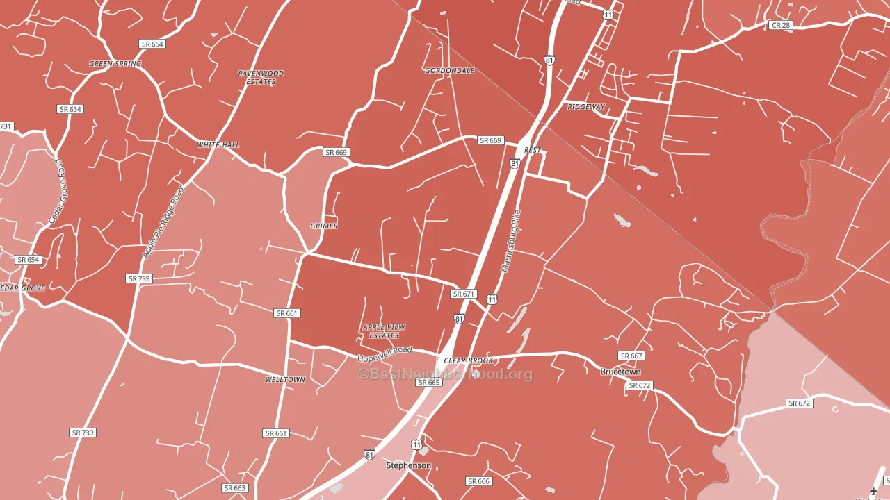 Clear Brook, VA block-group political-lean map