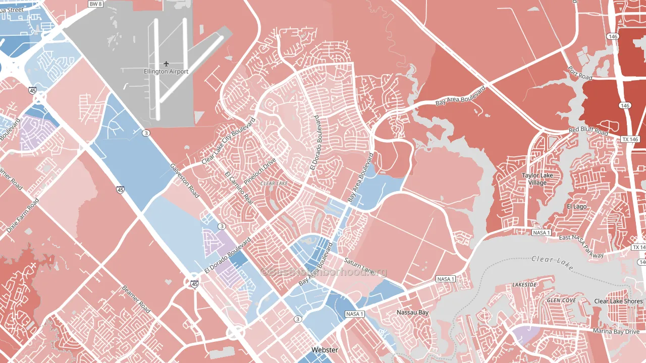 Clear Lake, Houston, TX block-group political-lean map