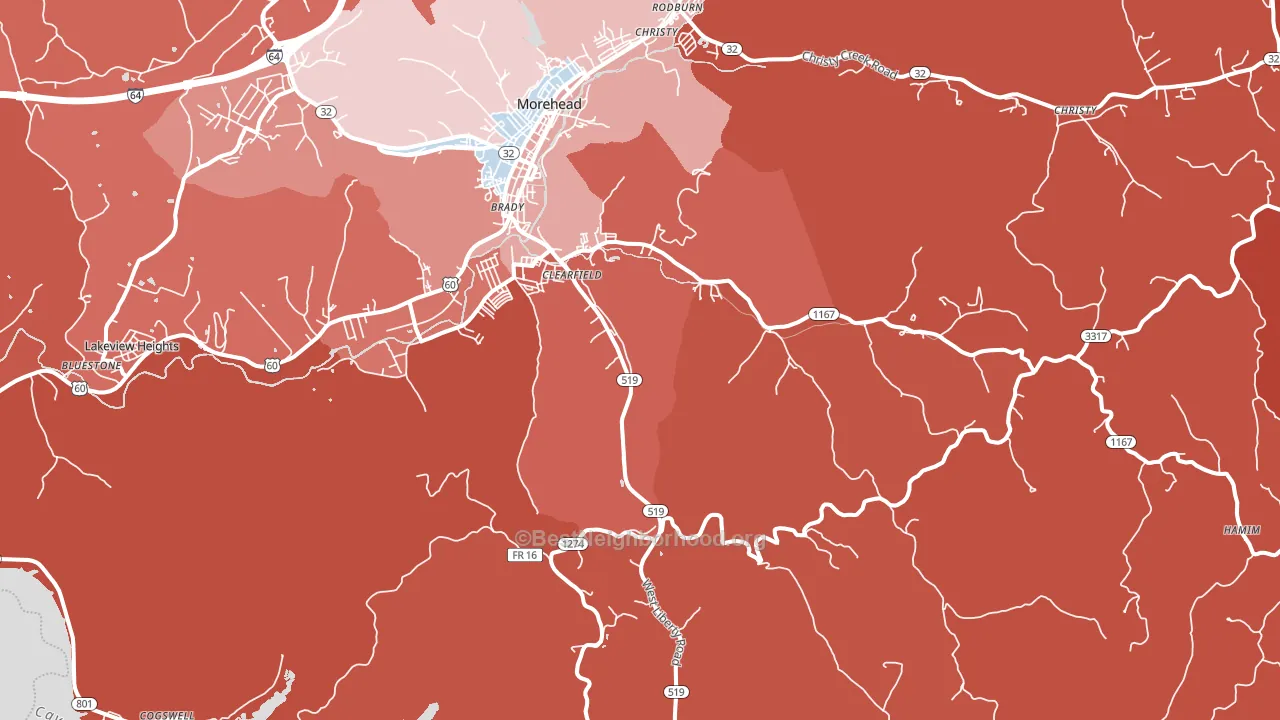 Clearfield, KY block-group political-lean map